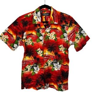 Favant Hawaiian Shirt NWT Medium Red Floral Aloha Cotton Made Hawaii Tropical